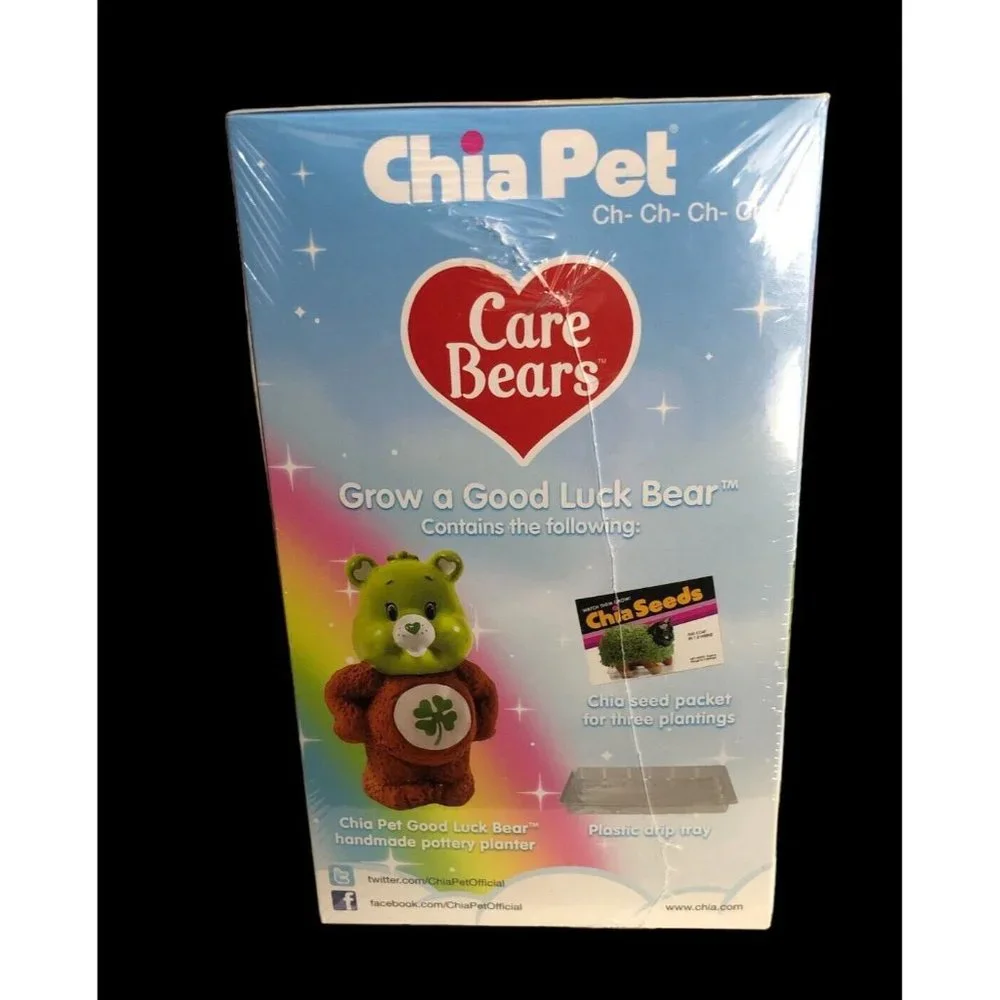 Chia Pet Care Bears Good Luck Bear Decorative Pottery Planter Green NIB Sealed - Picture 8 of 11